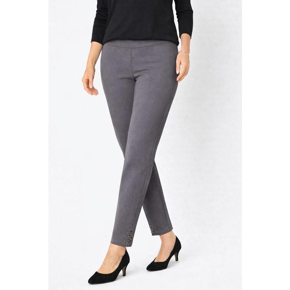 Coleen Lopez Gray Slim Pull-On Pants Studded Hem Stretch Ankle XXS - Picture 1 of 7